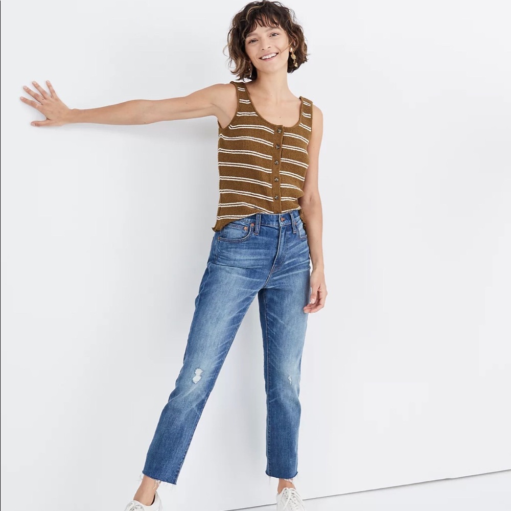Madewell High-Rise Slim Boyjean in Dover Wash and Raw Hem